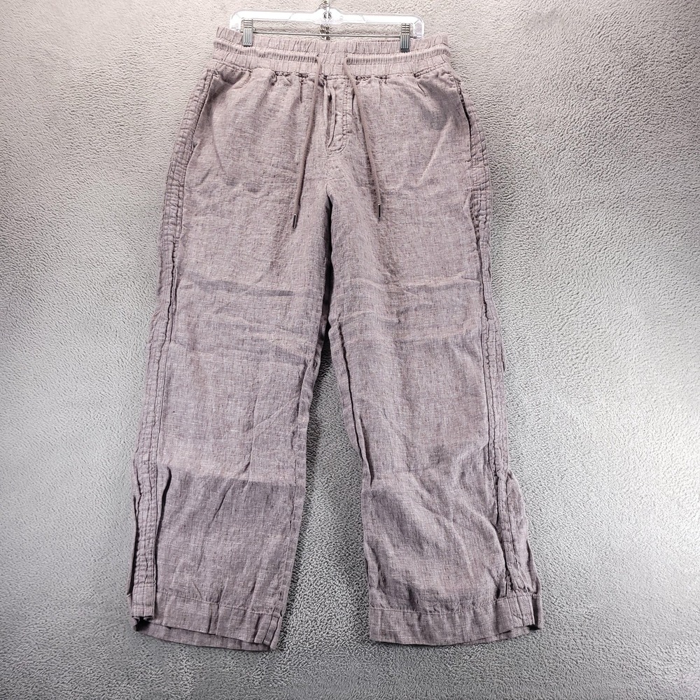 Quince Pants Womens L Brown 100% European Linen Wide Leg Chambray Casual Travel